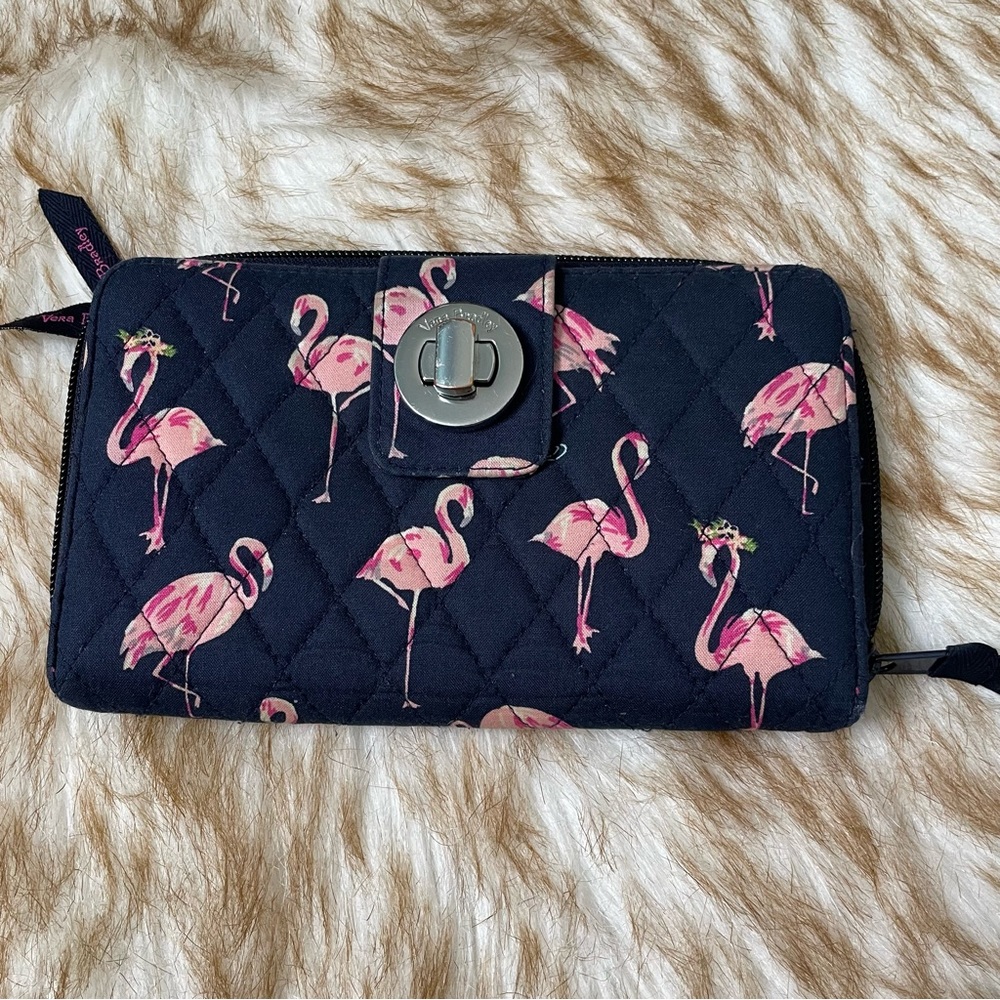Vera Bradley Flamingo Fiesta RFID Turnlock wallet.